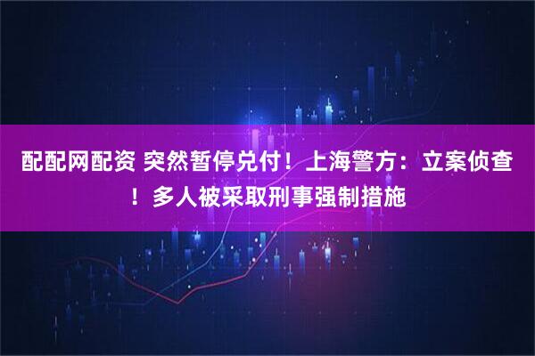 配配网配资 突然暂停兑付！上海警方：立案侦查！多人被采取刑事强制措施