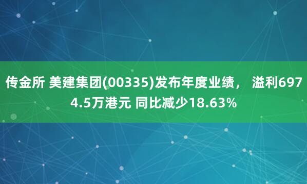 传金所 美建集团(00335)发布年度业绩， 溢利6974.5万港元 同比减少18.63%