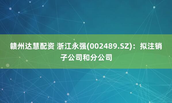 赣州达慧配资 浙江永强(002489.SZ)：拟注销子公司和分公司